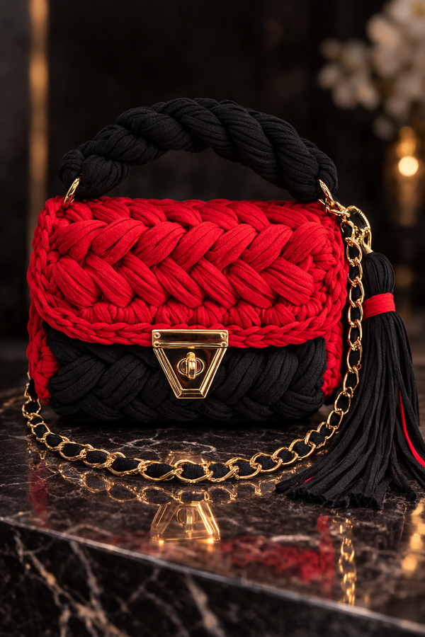 Rouge Noir Crochet Luxe Clutch