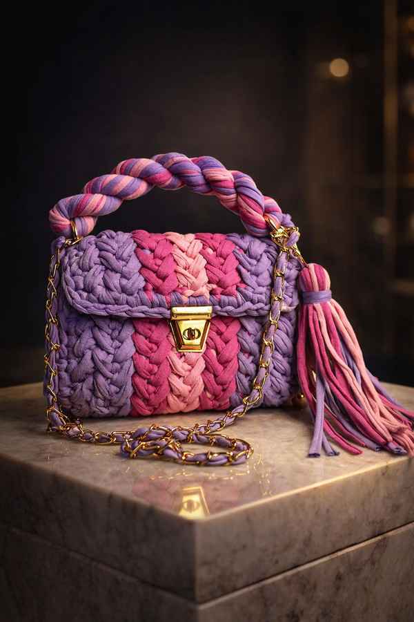 Blush Amora Crochet Tassel Clutch