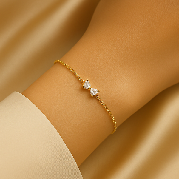 Close-up of Celeste Minimal Gold Bracelet on wrist, refined minimal jewellery design for women.