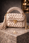Champagne Beige Crochet Tassel Clutch