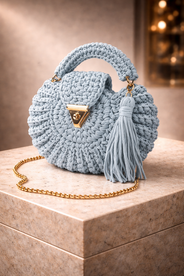 Powder Blue Halo Knot Crochet Luxe Clutch