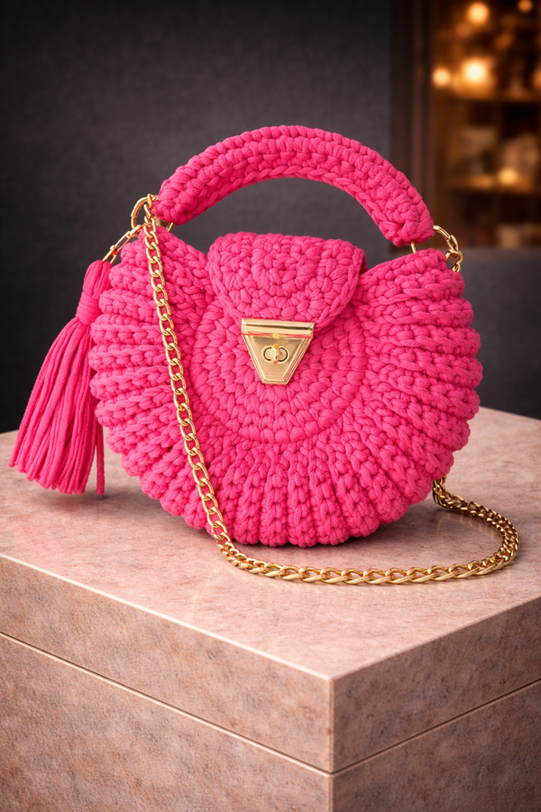 Fuchsia Halo Knot Crochet Luxe Clutch