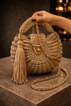 Caramel Halo Knot Crochet Luxe Clutch