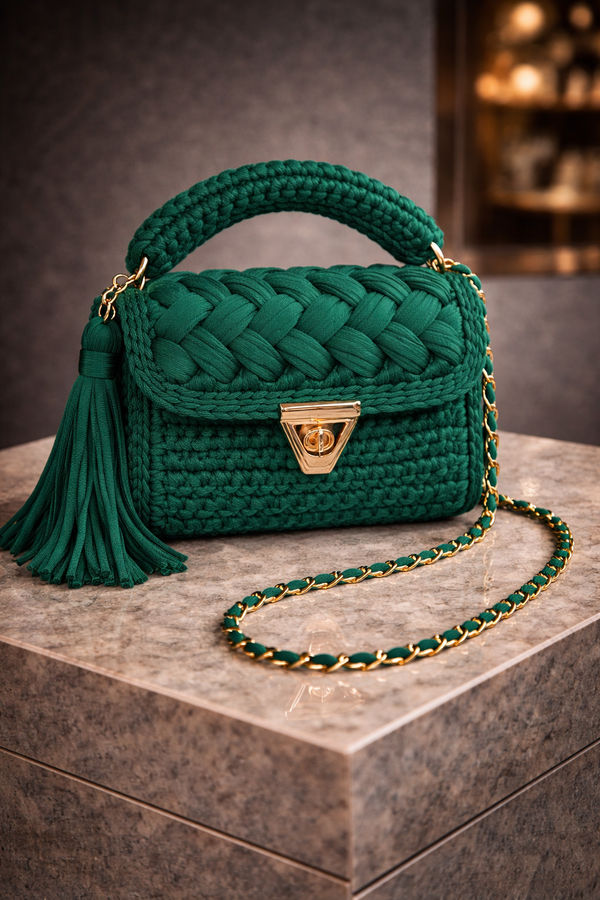 Emerald Verde Crochet Tassel Clutch