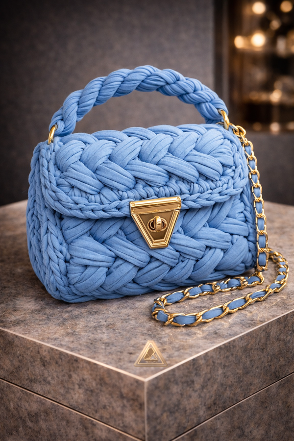 Powder Blue Crochet Luxe Clutch