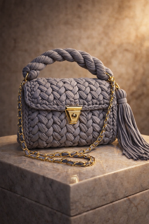 Ash Grey Luxe Crochet Clutch