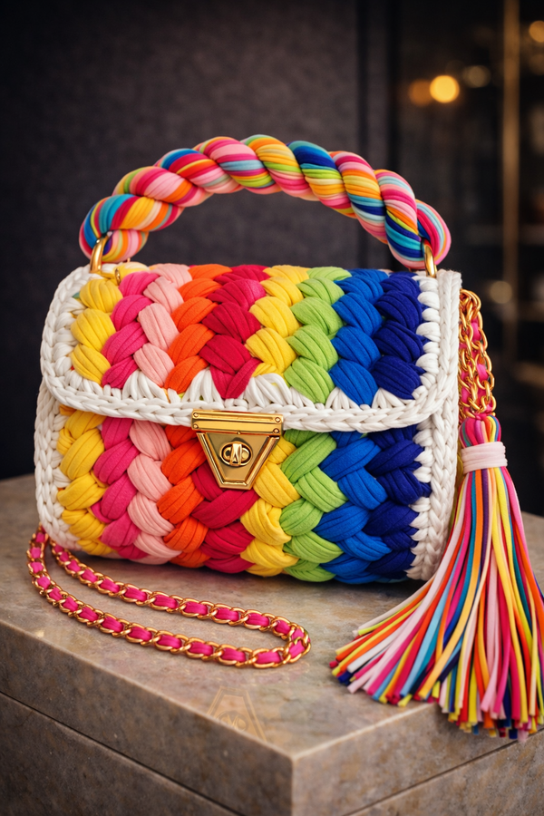 Prismé Rainbow Crochet Luxe Clutch
