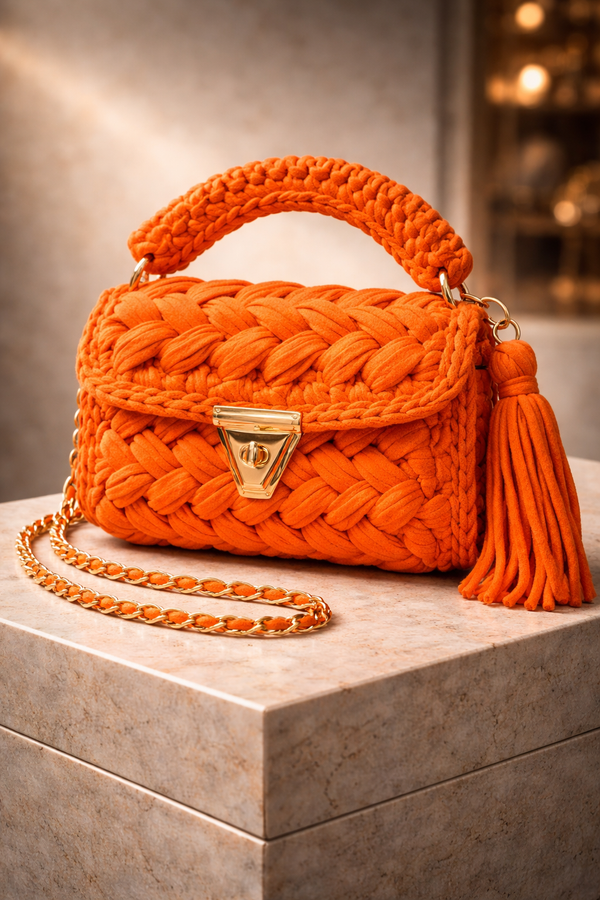 Tangerine Luxe Crochet Clutch
