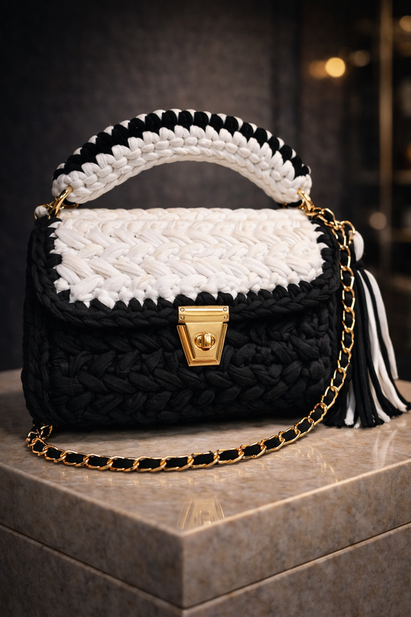 Noir Ivory Crochet Luxe Clutch