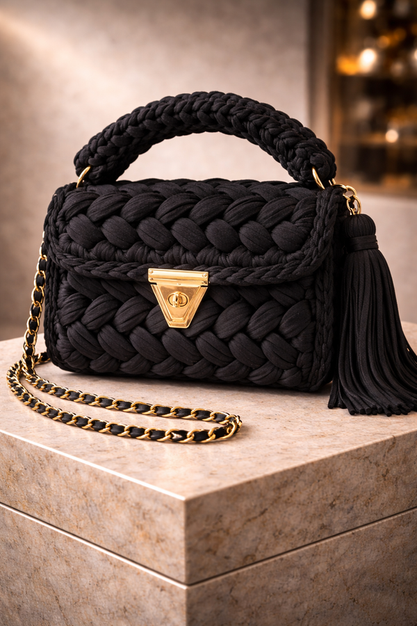 Midnight Black Luxe Crochet Clutch
