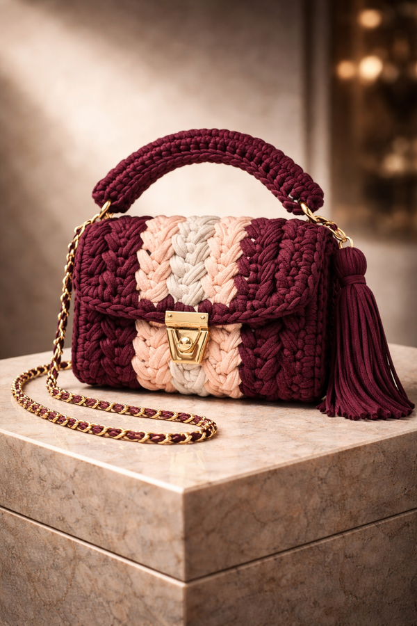Crimson Blush Crochet Luxe Clutch