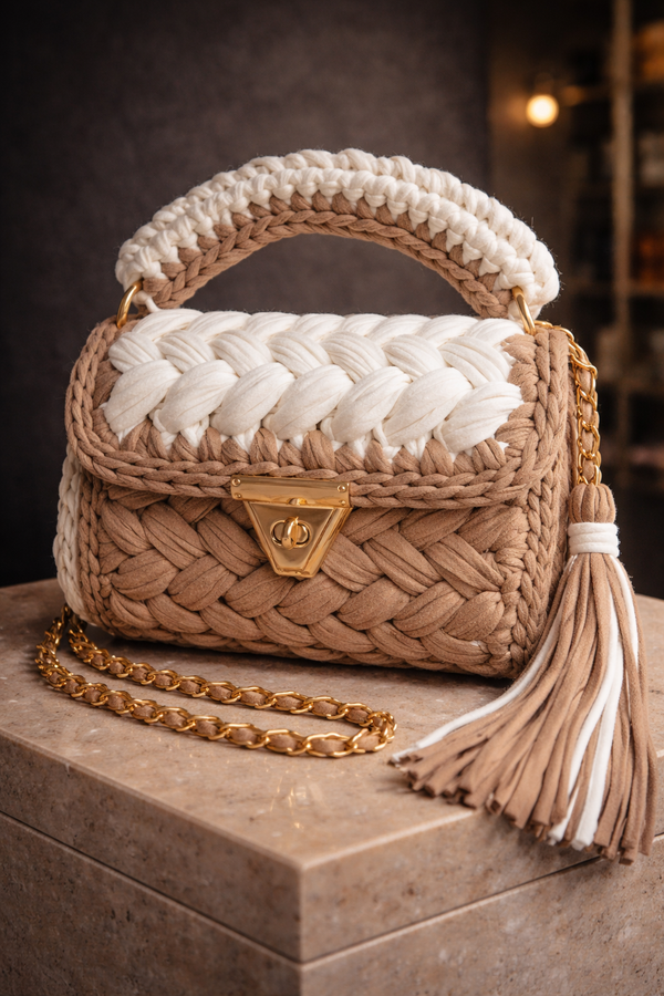 Ivory Sand Crochet Luxe Clutch