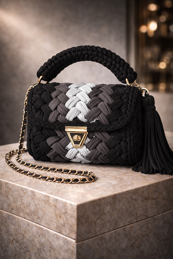 Noir Ash Crochet Luxe Clutch