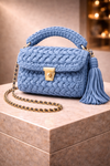 Sky Bleu Crochet Tassel Clutch