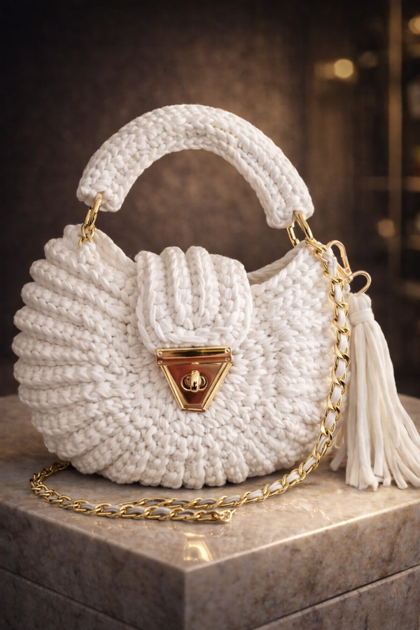 Ivory Halo Knot Crochet Luxe Clutch