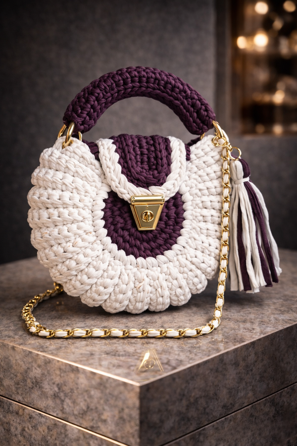 Ivory Plum Aura Crochet Luxe Clutch