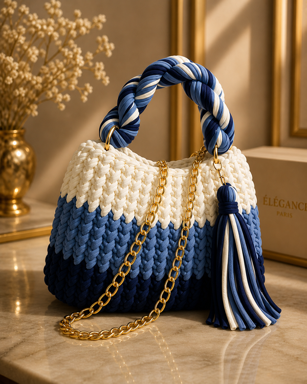 Azure Ivory Dune Crochet Luxe Clutch